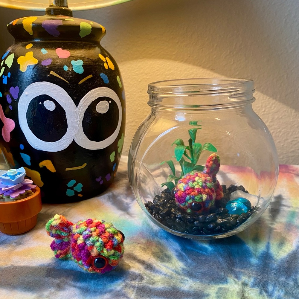Colorful Crochet Fish in tank